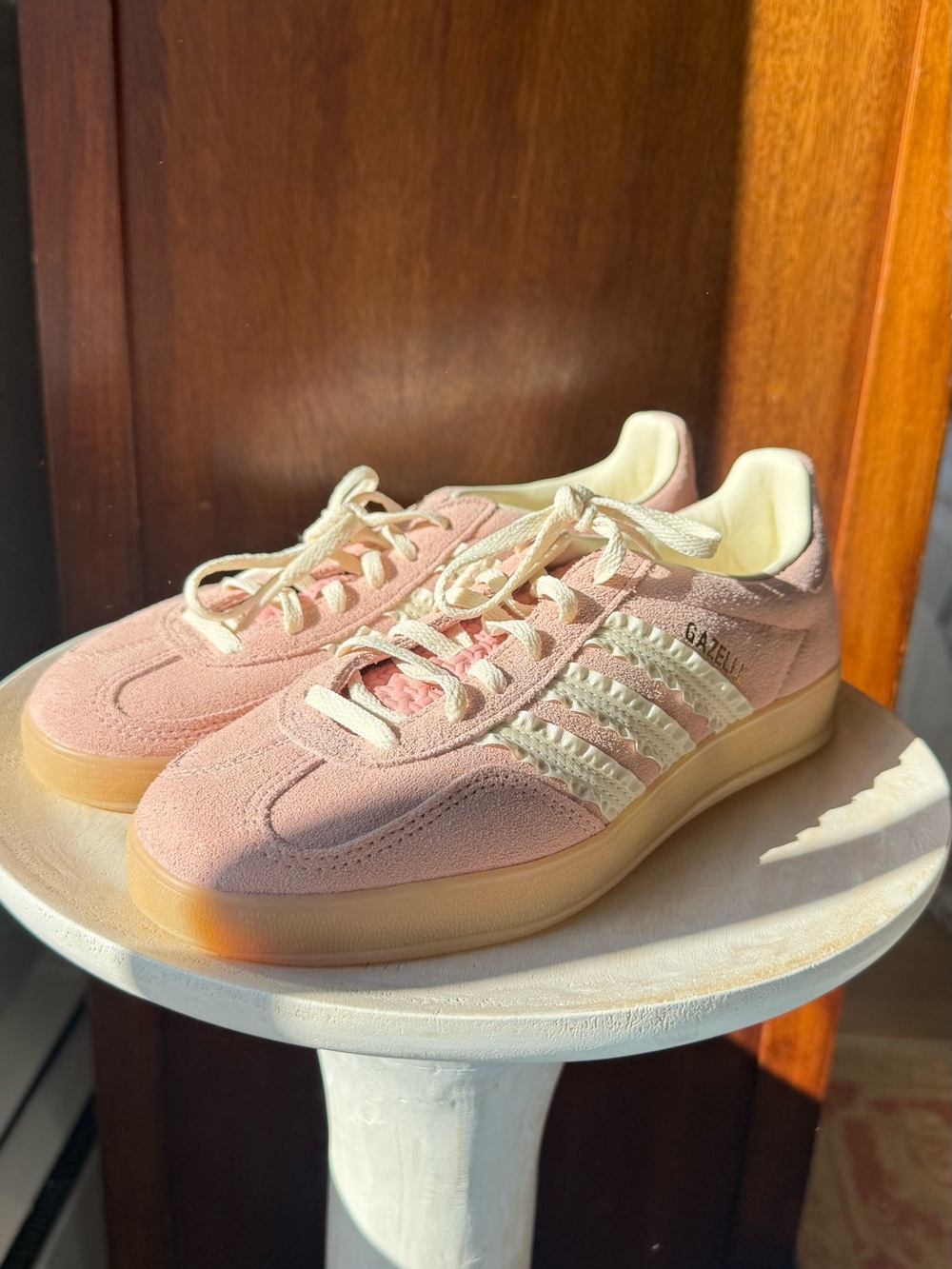 adidas Pink Suede Gazelle Sneakers with Cream Accents
